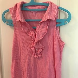 Lilly Pulitzer ruffle pink and white top